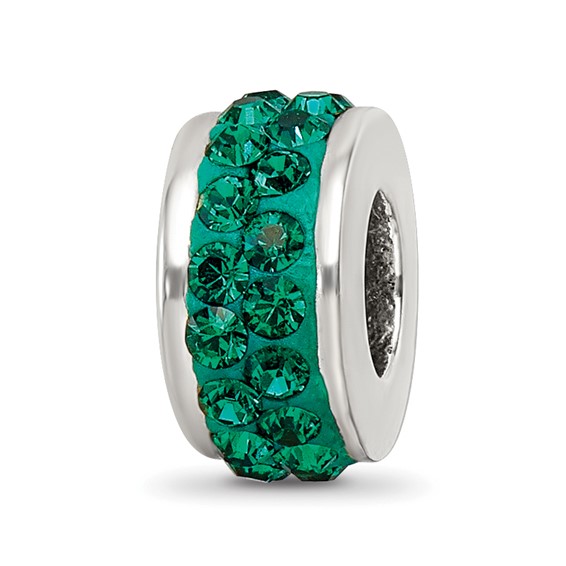 Sterling Silver Reflections Green Double Row Preciosa Crystal Bead