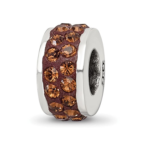 Sterling Silver Reflections Brown Double Row Preciosa Crystal Bead