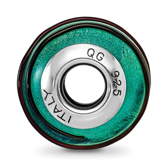 Sterling Silver Reflections Teal w/Black Stripes Italian Murano Bead