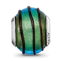 Sterling Silver Reflections Teal with Black Stripes Italian Murano Bead view 3