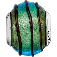 Sterling Silver Reflections Teal with Black Stripes Italian Murano Bead view 4