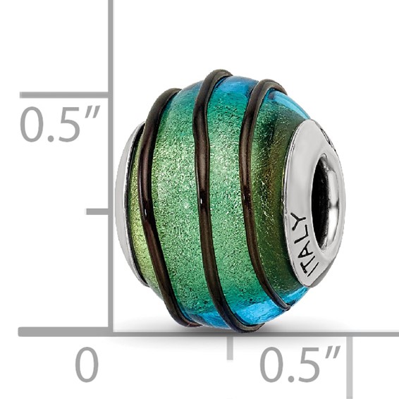 Sterling Silver Reflections Teal w/Black Stripes Italian Murano Bead