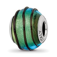 Sterling Silver Reflections Teal with Black Stripes Italian Murano Bead view 1