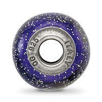 Sterling Silver Reflections Dark Blue with Silver Glitter Italian Murano Bead view 2