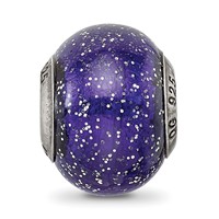 Sterling Silver Reflections Dark Blue with Silver Glitter Italian Murano Bead view 3