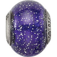 Sterling Silver Reflections Dark Blue with Silver Glitter Italian Murano Bead view 4