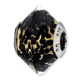 Sterling Silver Reflections Black/Yellow Italian Murano Glass Bead