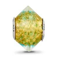 Sterling Silver Reflections Yellow Teal Italian Murano Glass Bead view 5