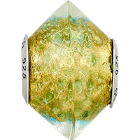 Sterling Silver Reflections Yellow Teal Italian Murano Glass Bead view 3