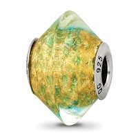 Sterling Silver Reflections Yellow Teal Italian Murano Glass Bead view 1