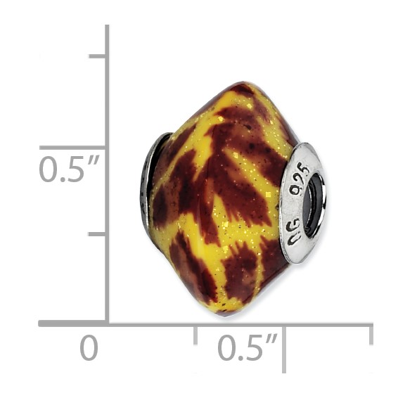 Sterling Silver Reflections Yellow/Brown w/Glitter Overlay Glass Bead