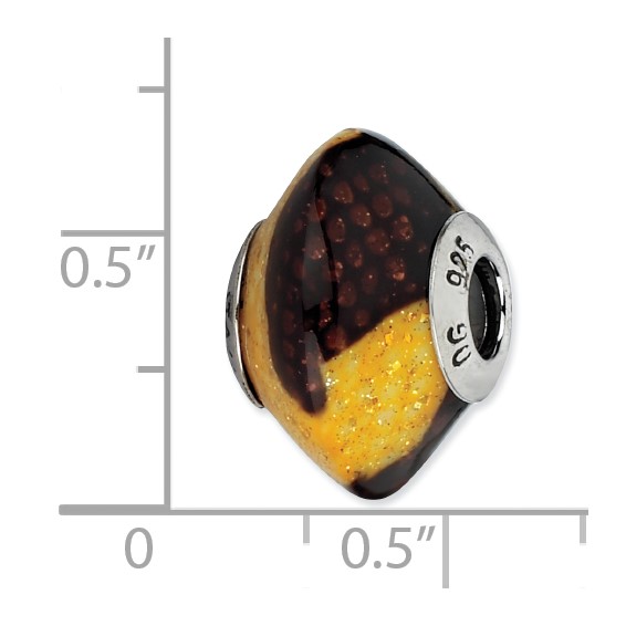 Sterling Silver Reflections Brown/Yellow Glitter Overlay Glass Bead