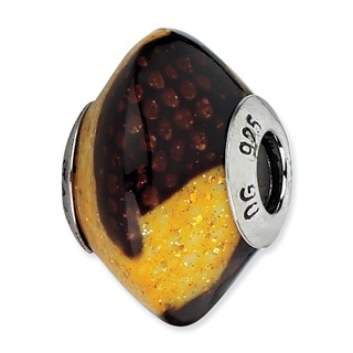 Sterling Silver Reflections Brown/Yellow Glitter Overlay Glass Bead