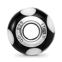 Sterling Silver Reflections Black with White Dots Italian Murano Bead view 2