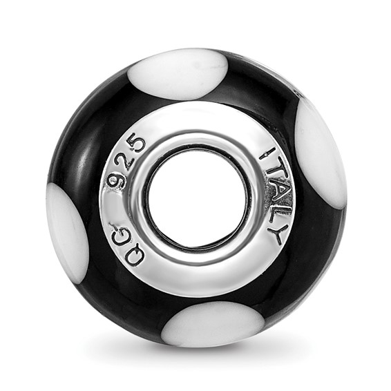 Sterling Silver Reflections Black w/White Dots Italian Murano Bead