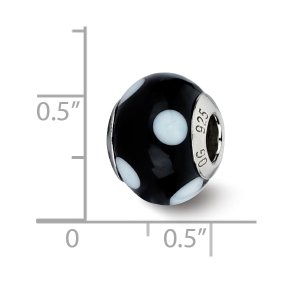 Sterling Silver Reflections Black w/White Dots Italian Murano Bead