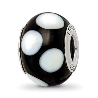 Sterling Silver Reflections Black w/White Dots Italian Murano Bead
