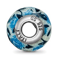 Sterling Silver Reflections Blue Rose Glitter Overlay Glass Bead view 2