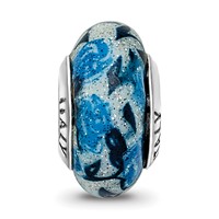 Sterling Silver Reflections Blue Rose Glitter Overlay Glass Bead view 3