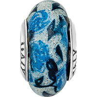 Sterling Silver Reflections Blue Rose Glitter Overlay Glass Bead view 4