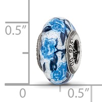 Sterling Silver Reflections Blue Rose Glitter Overlay Glass Bead view 5
