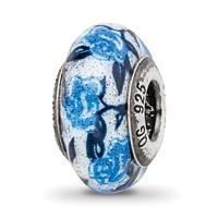 Sterling Silver Reflections Blue Rose Glitter Overlay Glass Bead view 1