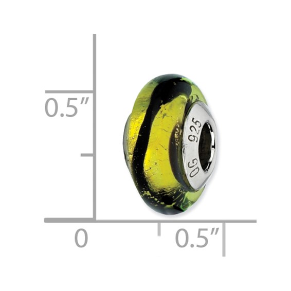 Sterling Silver Reflections Lime/Black Stripes Italian Murano Bead