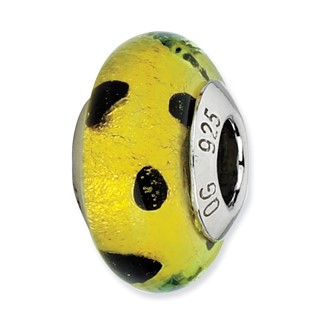 Sterling Silver Reflections Lime Green w/Blk Dots Italian Murano Bead