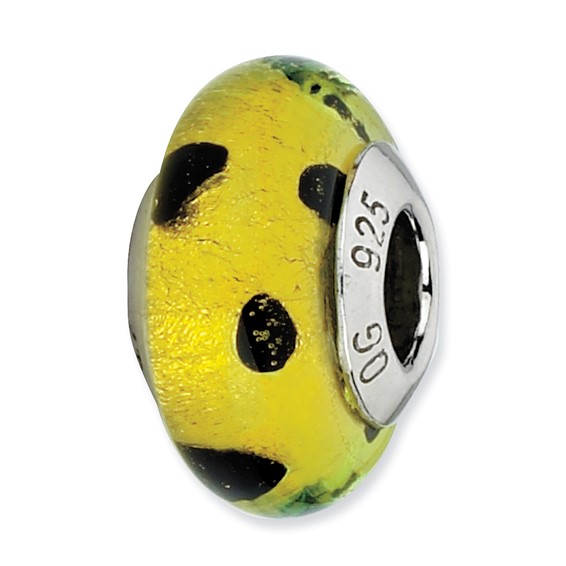 Sterling Silver Reflections Lime Green w/Blk Dots Italian Murano Bead