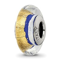 Sterling Silver Reflections Blue Gold Silver Italian Murano Bead view 1