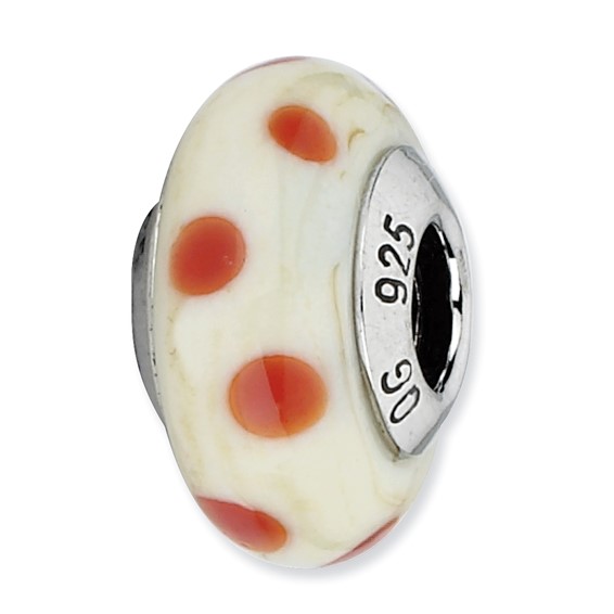 Sterling Silver Reflections Cream w/Red Dots Italian Murano Bead