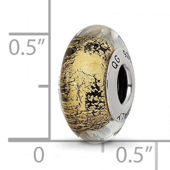Sterling Silver Reflections Black/Gold Italian Murano Glass Bead