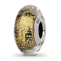 Sterling Silver Reflections Black Gold Italian Murano Glass Bead view 1