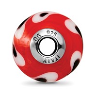 Sterling Silver Reflections Red with Dots Italian Murano Glass Bead view 2