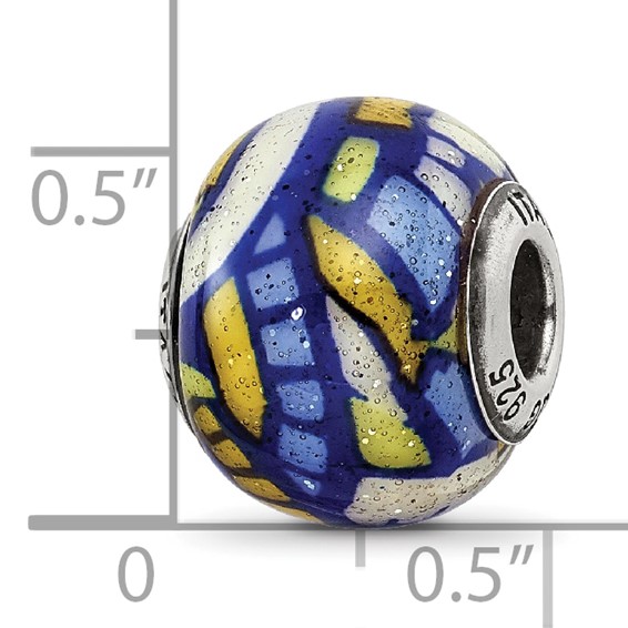 Sterling Silver Reflections Multicolor w/Glitter Overlay Glass Bead