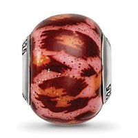 Sterling Silver Reflections Pink & Brown with Glitter Overlay Glass Bead view 3