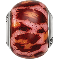 Sterling Silver Reflections Pink & Brown with Glitter Overlay Glass Bead view 4