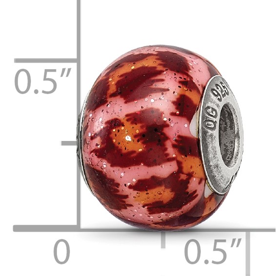 Sterling Silver Reflections Pink & Brown w/Glitter Overlay Glass Bead