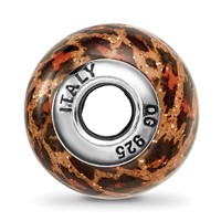 Sterling Silver Reflections Brown Jaguar Glitter Overlay Glass Bead view 2