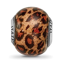 Sterling Silver Reflections Brown Jaguar Glitter Overlay Glass Bead view 3