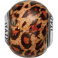 Sterling Silver Reflections Brown Jaguar Glitter Overlay Glass Bead view 4
