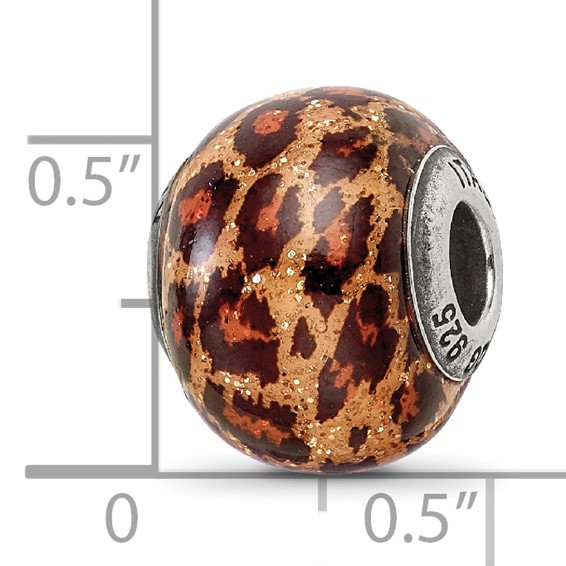 Sterling Silver Reflections Brown Jaguar Glitter Overlay Glass Bead