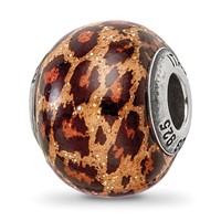 Sterling Silver Reflections Brown Jaguar Glitter Overlay Glass Bead view 1