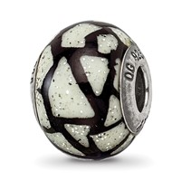Sterling Silver Reflections White Black with Glitter Overlay Glass Bead view 1