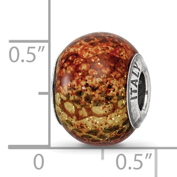 Sterling Silver Reflections Lt Brown Python Glitter Overlay Glass Bead