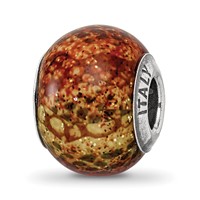 Sterling Silver Reflections Lt Brown Python Glitter Overlay Glass Bead view 1