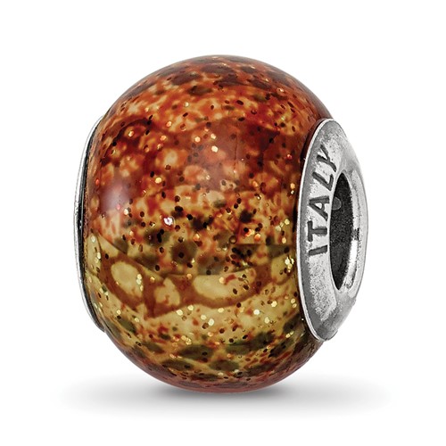 Sterling Silver Reflections Lt Brown Python Glitter Overlay Glass Bead