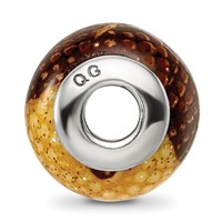 Sterling Silver Reflections Brown Yellow Glitter Overlay Glass Bead view 2