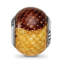 Sterling Silver Reflections Brown Yellow Glitter Overlay Glass Bead view 3