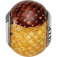Sterling Silver Reflections Brown Yellow Glitter Overlay Glass Bead view 4